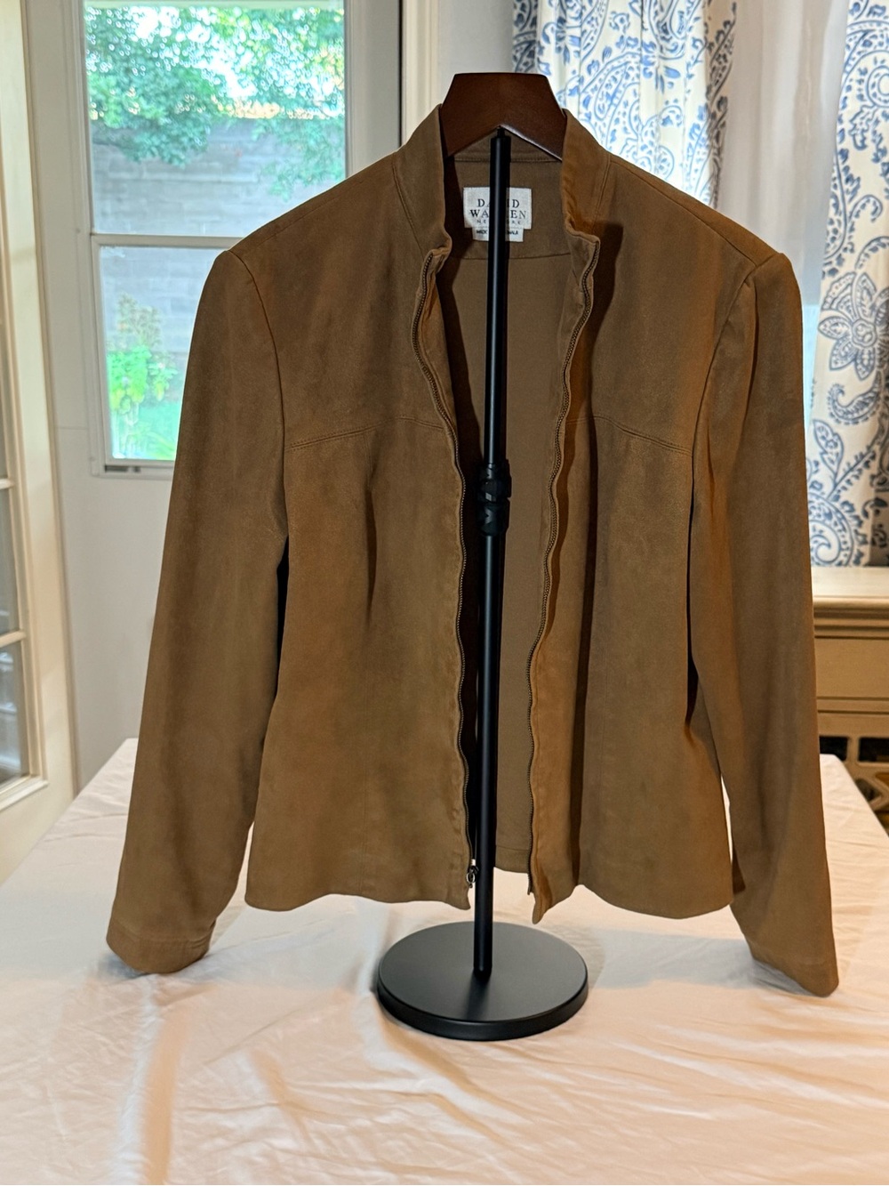 Vintage David Warren New York Camel Brown Suede Zip Front Jacket Size 12 (04)